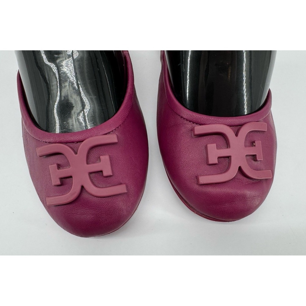Sam Edelman Leather Ballet Flats Womens Size 9 Wine Burgundy Logo Toe Slip On - Picture 5 of 9